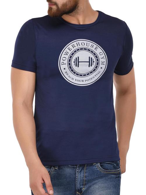 navy blue polyester chest print tshirt - 15092210 - Very Small Image - 1