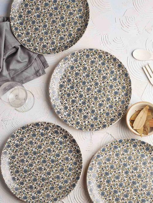 set of 4 handcrafted decal green flowers 7-inch  ceramic quarter plates - 15092498 - Very Small Image - 1