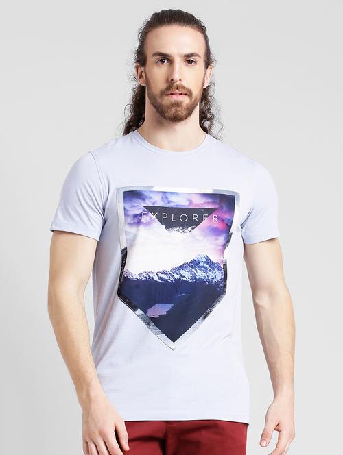 light blue cotton chest print tshirt - 15092918 - Very Small Image - 1