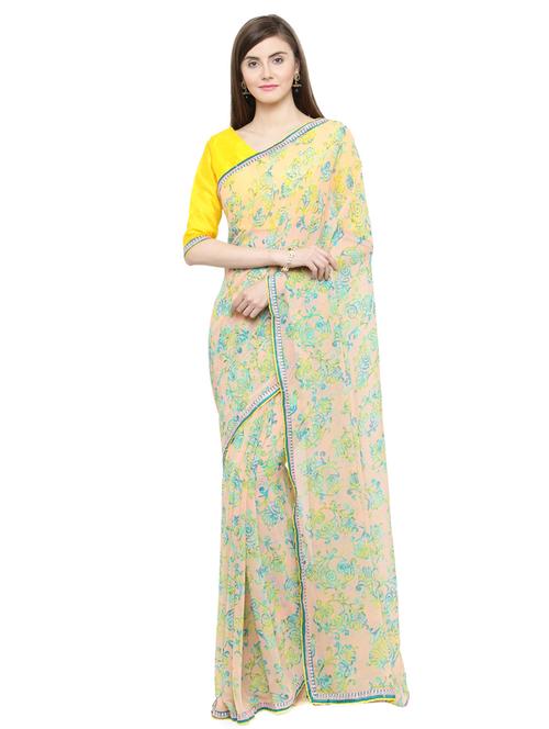 cream georgette printed saree with blouse - 15093352 - Very Small Image - 1