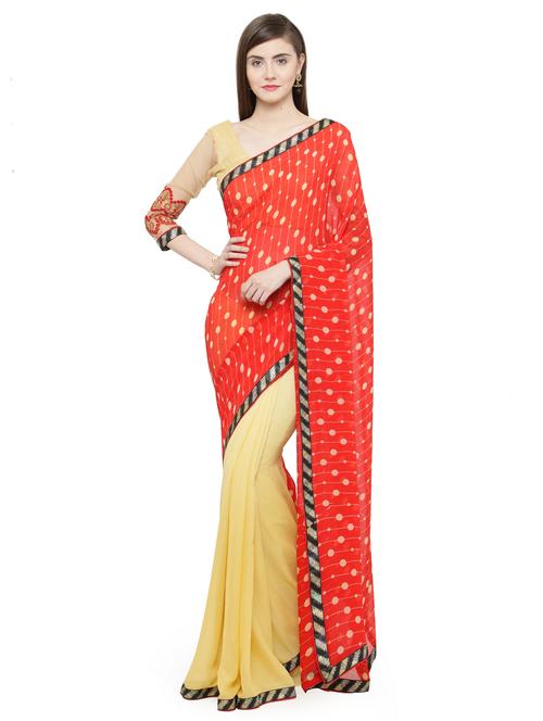 red georgette half and half saree - 15093370 - Very Small Image - 1