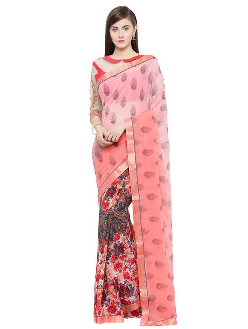 peach georgette printed saree - 15093375 - Very Small Image - 1