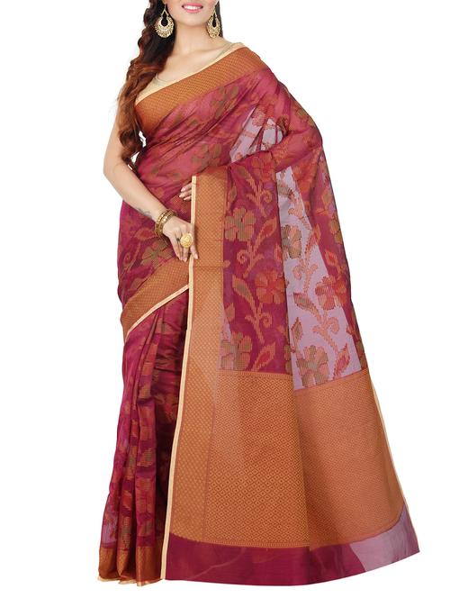 magenta cotton blend woven saree with blouse - 15096021 - Very Small Image - 1