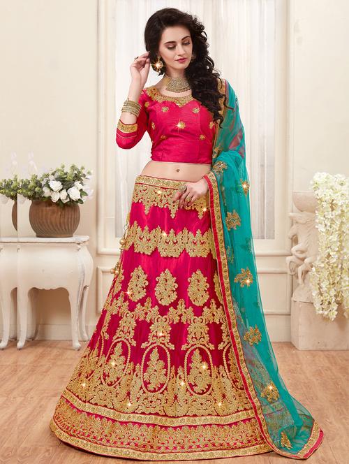 pink embroidered a-line lehenga - 15096700 - Very Small Image - 1