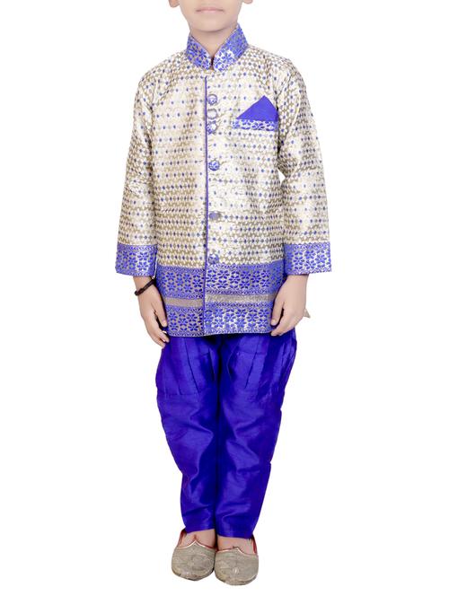 blue silk blend kurta set - 15097832 - Very Small Image - 1