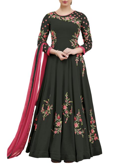 embroidered semi-stitched anarkali suit - 15098415 - Very Small Image - 1