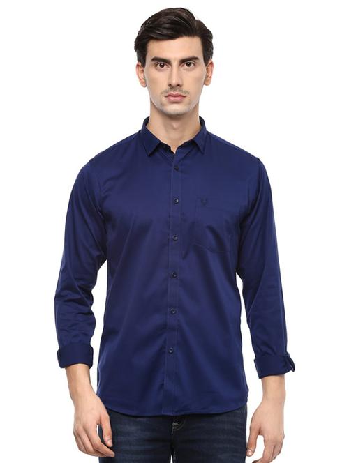 Navy Blue Cotton Blend Casual Shirt - 15100105 - Very Small Image - 1