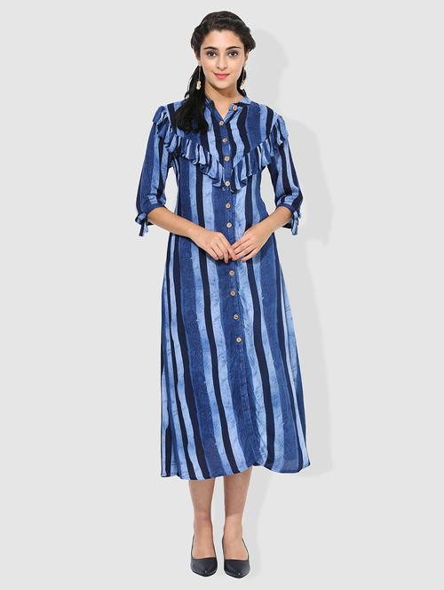 stripes frilled fusion ethinic dresses - 15101226 - Very Small Image - 1