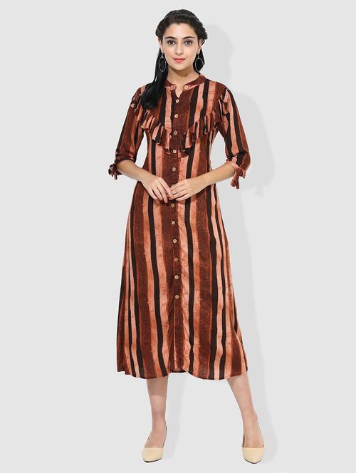 brown rayon fusion kurta - 15101227 - Very Small Image - 1