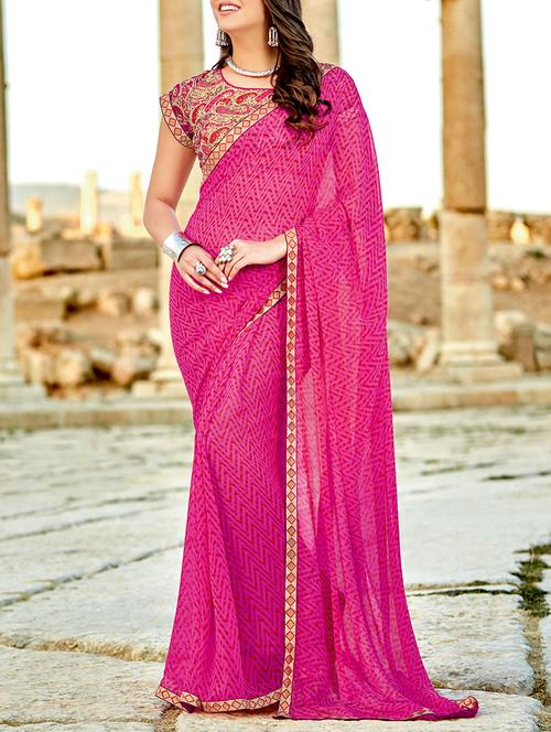 chevron printed saree with blouse - 15102742 - Very Small Image - 1