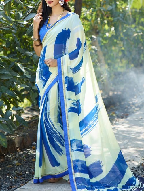 white georgette printed saree - 15102825 - Very Small Image - 1