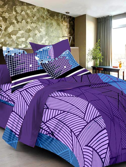 cotton double bedsheet with 2 contrast pillow covers - 15104113 - Very Small Image - 1