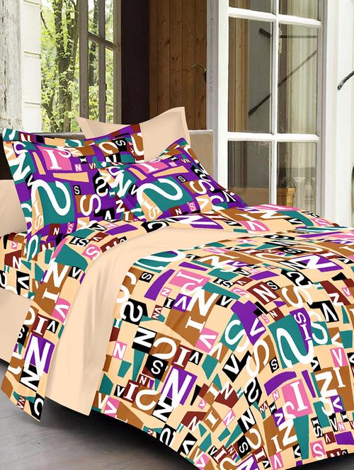 cotton double bedsheet with 2 contrast pillow covers - 15104119 - Very Small Image - 1