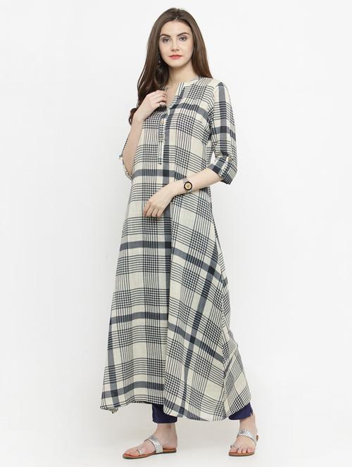 checkered a-line kurta - 15104148 - Very Small Image - 1