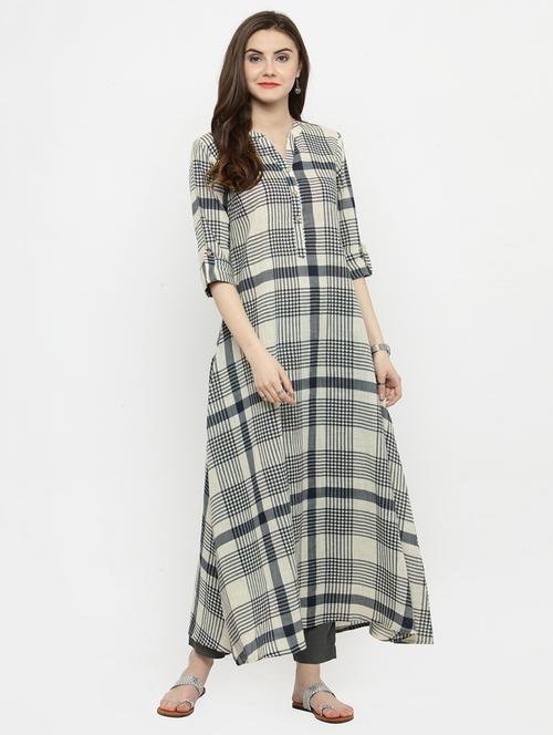 checks printed a-line kurta - 15104169 - Very Small Image - 1
