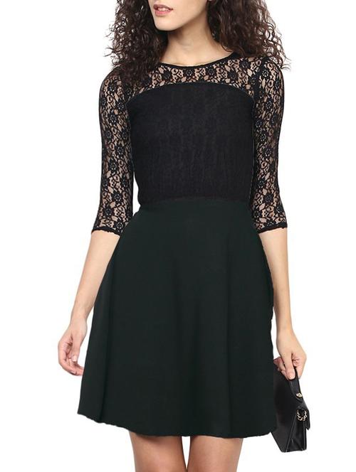 black solid crepe fit and flare dress - 15104226 - Very Small Image - 1