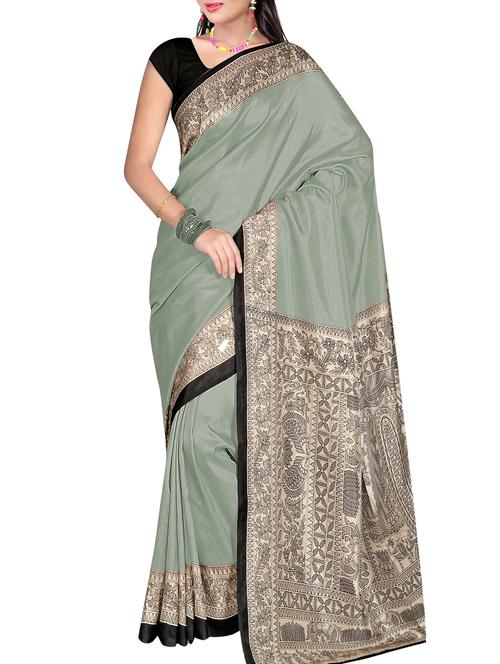 green silk blend mysore saree with blouse - 15104275 - Very Small Image - 1