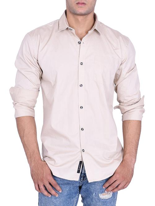 beige cotton casual shirt - 15105318 - Very Small Image - 1