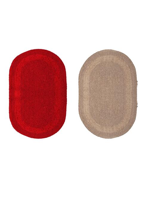 oval reversible cotton bathmat set of 2, 90 gsm, (red and beige) - 15106304 - Very Small Image - 1