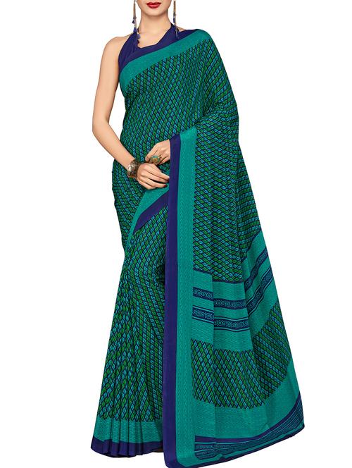 green printed saree with blouse - 15107003 - Very Small Image - 1