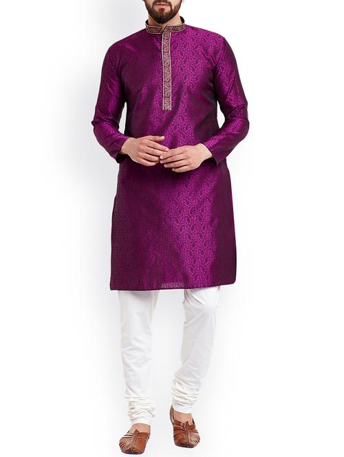 purple silk blend kurta pyjama set - 15107148 - Very Small Image - 1