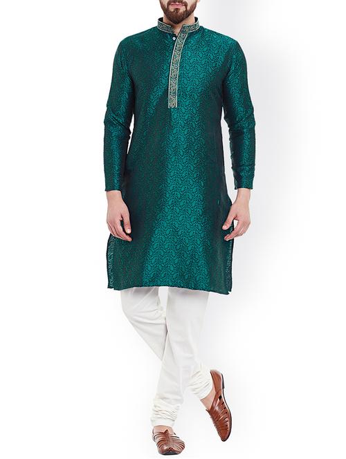 green silk blend kurta pyjama set - 15107149 - Very Small Image - 1