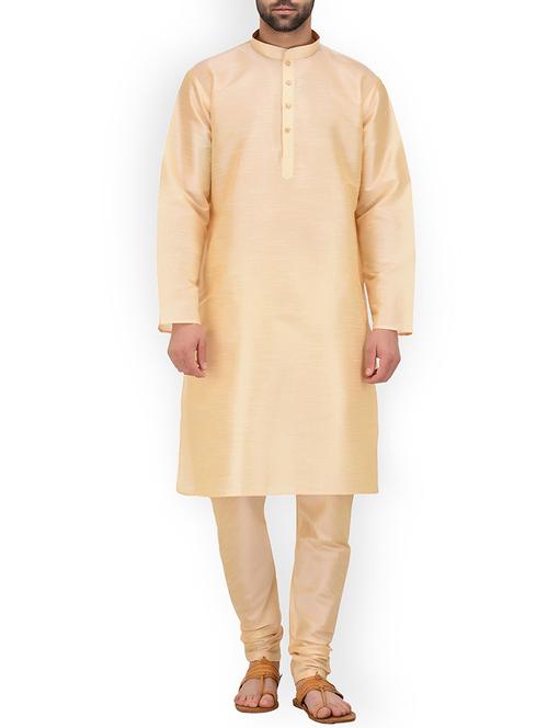 gold silk blend kurta pyjama set - 15107152 - Very Small Image - 1