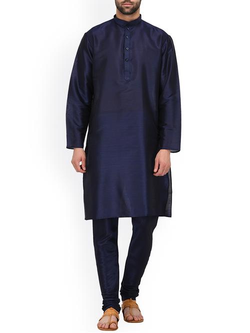 blue silk blend kurta pyjama set - 15107153 - Very Small Image - 1