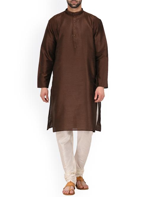 brown silk blend kurta pyjama set - 15107156 - Very Small Image - 1