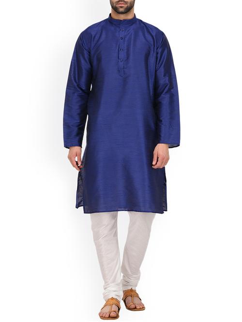 blue silk blend kurta pyjama set - 15107157 - Very Small Image - 1
