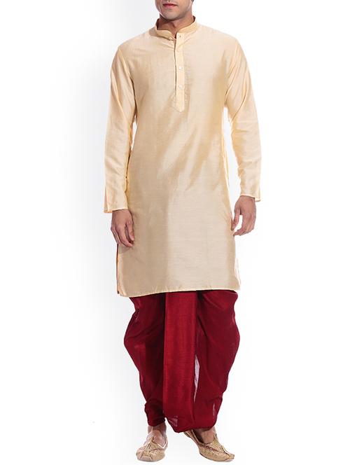 beige silk blend dhoti kurta set - 15107158 - Very Small Image - 1