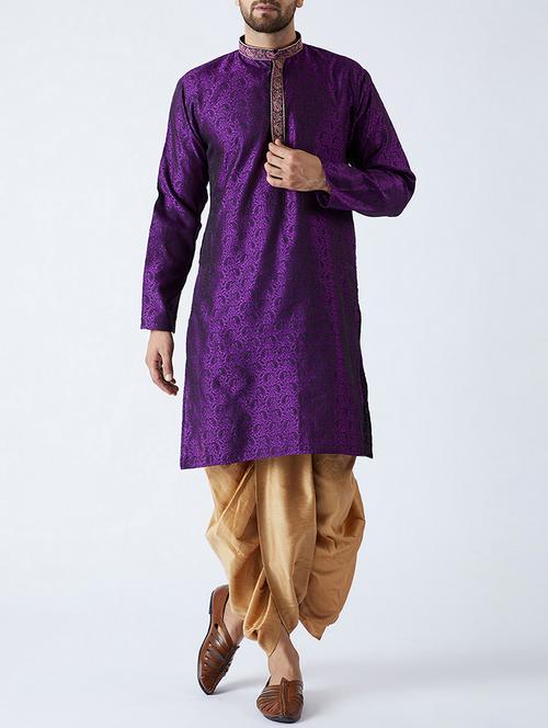 purple silk blend dhoti kurta set - 15107168 - Very Small Image - 1