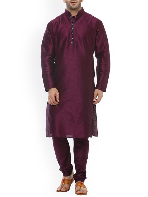 purple silk blend kurta pyjama set - 15107174 - Very Small Image - 1