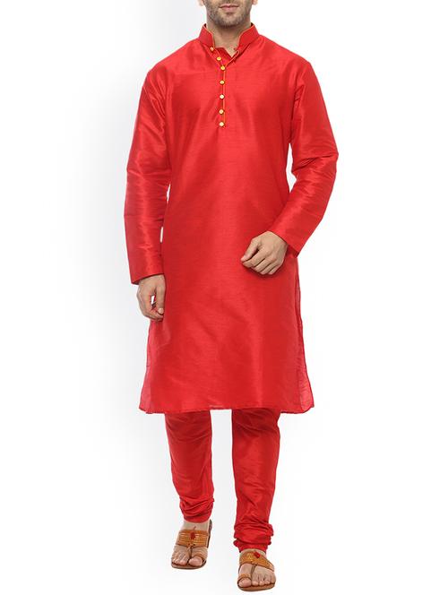 red silk blend kurta pyjama set - 15107175 - Very Small Image - 1
