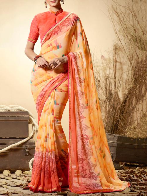 Geometrical Printed Saree With Blouse - 15108206 - Very Small Image - 1