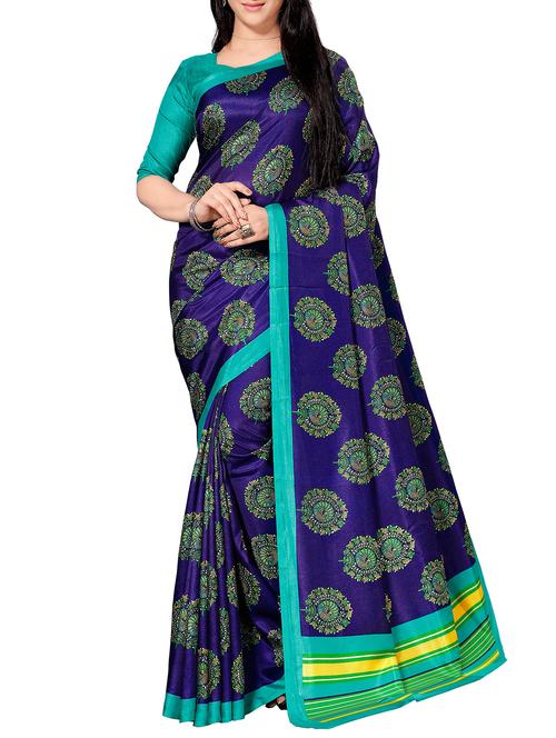 blue silk blend mysore saree with blouse - 15110245 - Very Small Image - 1