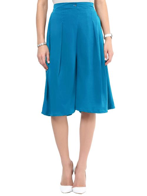 blue solid crepe culottes capri - 15110797 - Very Small Image - 1