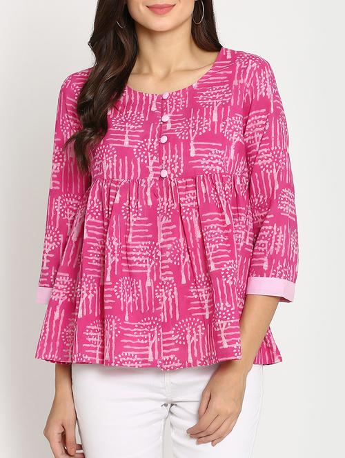 pink printed cotton top - 15111063 - Very Small Image - 1
