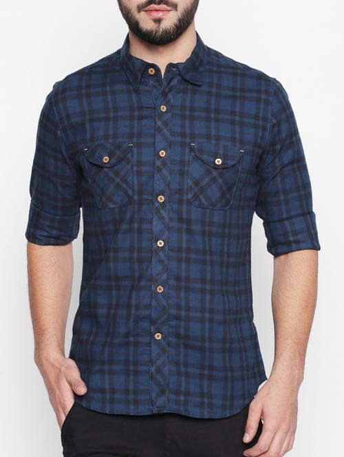 blue cotton casual shirt - 15111140 - Very Small Image - 1