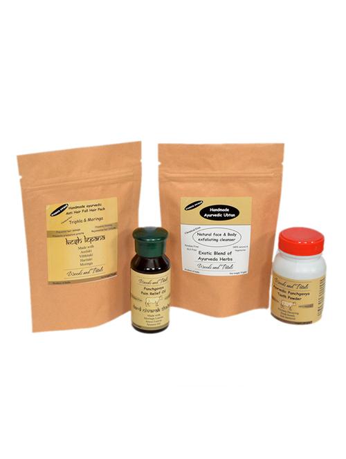 ayurvedic  ( pain relief oil + tooth powder + triphla moringa hair pack + ubtan ) - 15111647 - Very Small Image - 1