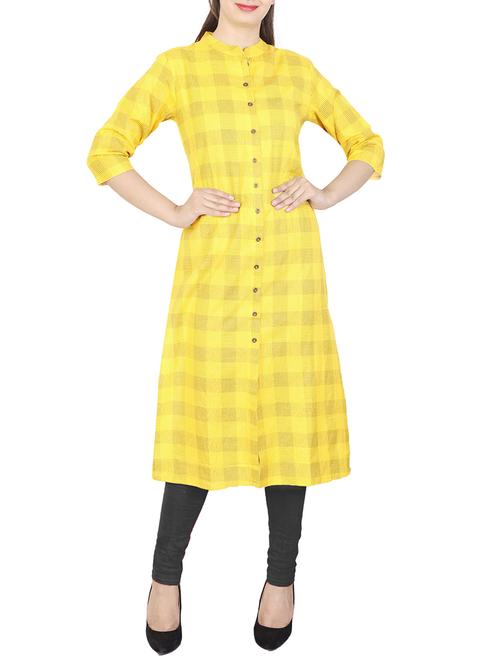 yellow cotton straight kurta - 15112205 - Very Small Image - 1