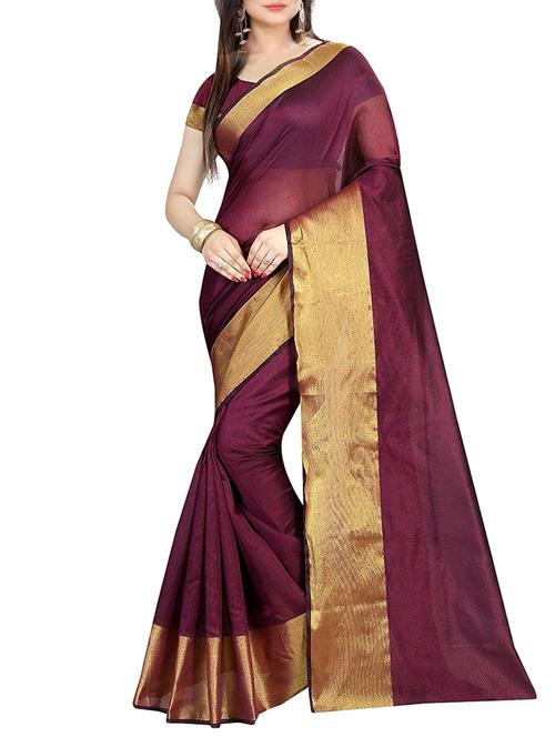 purple cotton silk bordered saree with blouse - 15112577 - Very Small Image - 1