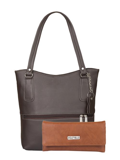 brown leatherette (pu) combo handbag - 15112858 - Very Small Image - 1