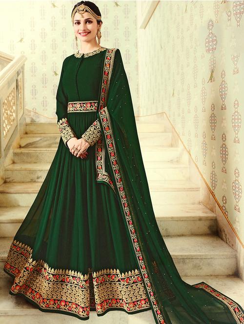 embroidered semi-stitched anarkali suit - 15112995 - Very Small Image - 1