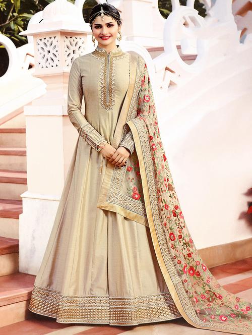 embroidered semi-stitched anarkali suit - 15112996 - Very Small Image - 1