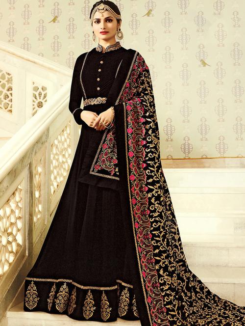 embroidered semi-stitched anarkali suit - 15112999 - Very Small Image - 1
