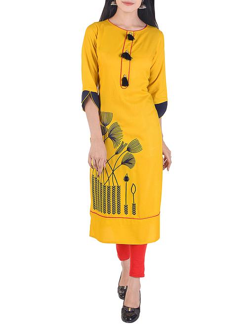 yellow viscose straight kurta - 15113069 - Very Small Image - 1