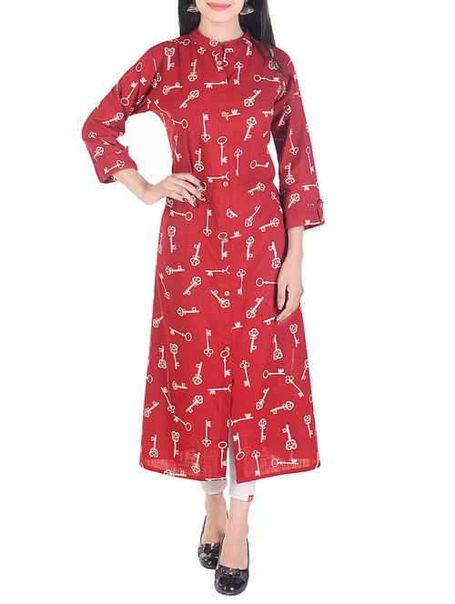 red viscose straight kurta - 15113075 - Very Small Image - 1