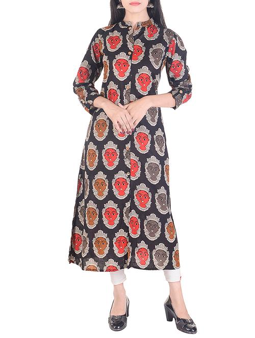 black rayon kalamkari straight kurta - 15113076 - Very Small Image - 1