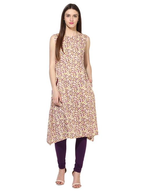 beige cotton a-line kurta - 15113432 - Very Small Image - 1